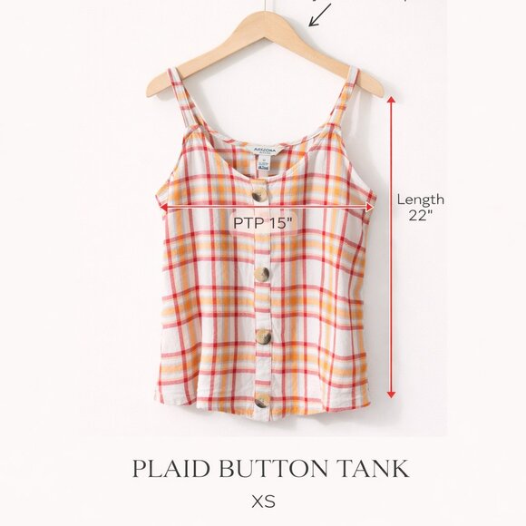 Arizona Jean Company Plaid Button Front Tank Top XS Adjustable Straps Summer Lig - Picture 3 of 6